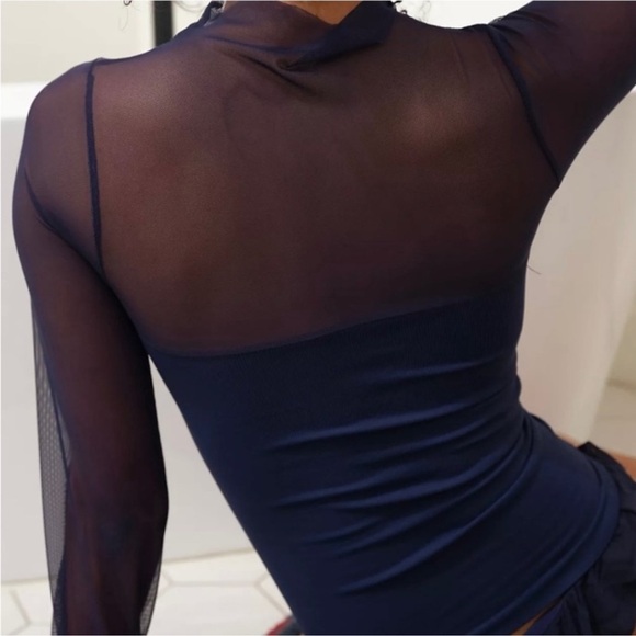 Free people sheer navy mock neck top - Picture 2 of 8